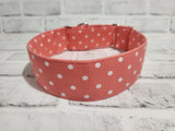 Peach Polka Dot 2" Large Martingale Dog Collar 17"-24"