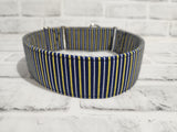 Blue and Yellow Stripes 2" Large Martingale Dog Collar 17"-24"
