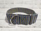Blue and Yellow Stripes 2" Large Martingale Dog Collar 17"-24"