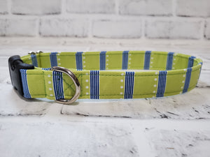 Green Blue Stripes 1" Medium Buckle Collar 12"-19"