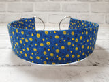 Blue and Yellow Floral 2" Large Chain Martingale Collar 17"-24"