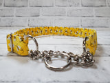 Glitter Bees Yellow 1" Large Chain Martingale Collar 17"-24"