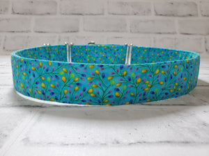 Little Flowers on Blue 1.5" XL Martingale Collar 17"-28"