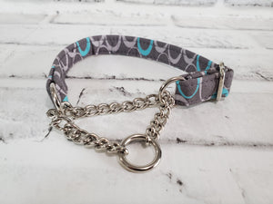 Grey Ovals  5/8" X-Small Chain Martingale Collar  9"-11"