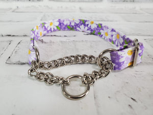 Light Purple Daisy 5/8" X-Small Chain Martingale Collar  9"-11"
