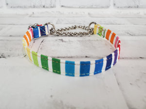 Rainbow Stripes 1/2" X-Small Chain Martingale Collar  9"-11"