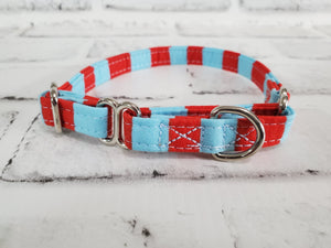 Blue & Red Stripes 1/2" X-Small Martingale Collar  9"-11"