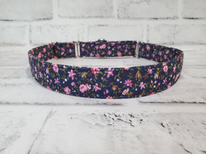 Pink Floral Navy 1" Large Martingale Collar 17"-24"