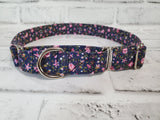 Pink Floral Navy 1" Large Martingale Collar 17"-24"