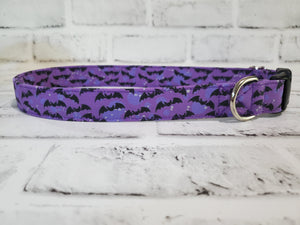 Bats on Purple 1" Large Buckle Collar 15"-24"