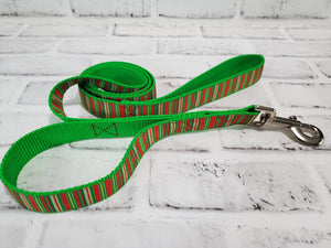 Christmas Stripes on green 4' Double Handle Leash