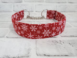 Snowflakes on Red 1.5" Large Chain Martingale Collar 17"-24"