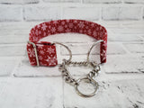 Snowflakes on Red 1.5" Large Chain Martingale Collar 17"-24"