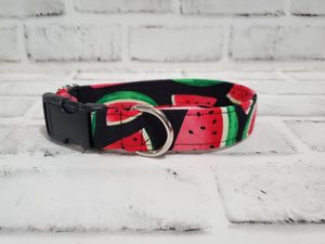 Watermelon on Black 1" Small Buckle Collar 10"-15"