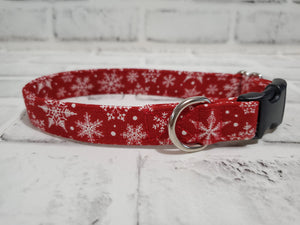 Snowflakes on Red 3/4" Small Buckle Collar 10"-15"