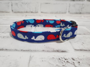 Patriotic Whales 3/4" Small Buckle Collar 10"-15"