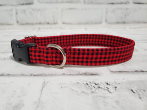 Red Plaid 3/4" Small Buckle Collar 10"-15"