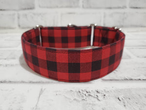 Red & Black Plaid(small stripes) 1.5" Medium Martingale Collar 12"-19"