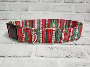 Christmas Candy Stripes 2" XL  Buckle Dog Collar 18"-30"