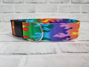 Rainbow Flames 2" Large Buckle Collar 15"-24"