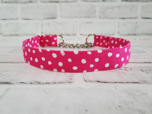 Dots on Pink 1" Large Chain Martingale Collar 17"-24"