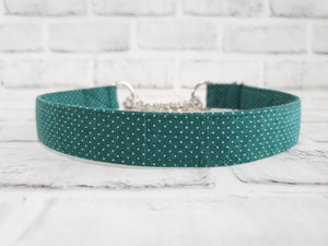 Dots on Green 1" Large Chain Martingale Collar 17"-24"