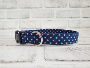 Pink & Aqua Dots 3/4" Small Buckle Collar 10"-15"