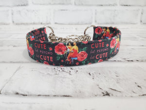 Cute But Psycho 1" Small Chain Martingale Collar 10"-15"