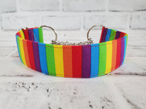 Rainbow Stripes 1.5" Medium Chain Martingale Dog Collar 12"-19"
