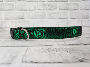 Metallic Green Swirls 1" Large Buckle Collar 15"-24"