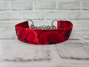 Red Poppy 1" Small Chain Martingale Collar 10"-15"