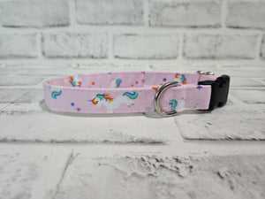 Rainbow Unicorn on Pink 3/4" Small Buckle Collar 10"-15"