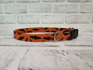 Bats on Orange 5/8" Small Buckle Collar 10"-15"