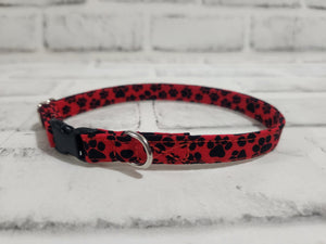 Black and Red Paws 3/8" X-Small Buckle Collar  7"-11"