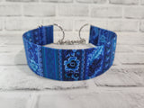 Blue Floral Stripes 2" Large Chain Martingale Collar 17"-24"