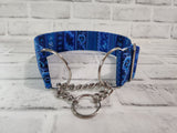 Blue Floral Stripes 2" Large Chain Martingale Collar 17"-24"