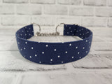 Navy and White Polka Dot 1.5" Large Chain Martingale Collar 17"-24"