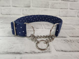 Navy and White Polka Dot 1.5" Large Chain Martingale Collar 17"-24"