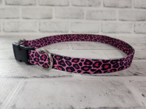 Pink Leopard Print 1" XL Buckle Collar 18"-30"