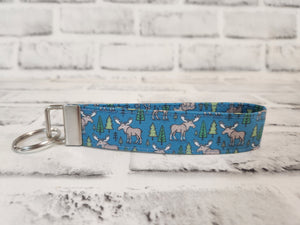 Woodland Moose Fabric Wristlet Keychain