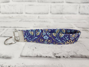 Folk Floral Fabric Wristlet Keychain