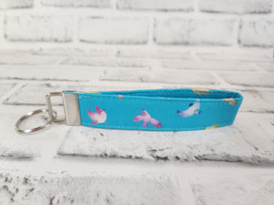 Watercolor Birds Fabric Wristlet Keychain