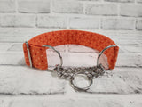 Orange Polka Dot 1.5" Medium Chain Martingale Dog Collar 12"-19"