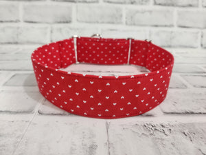 Red and White Hearts 2" Large Martingale Dog Collar 17"-24"