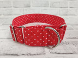 Red and White Hearts 2" Large Martingale Dog Collar 17"-24"