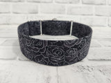 Black Roses 2" Large Martingale Dog Collar 17"-24"