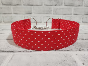 Red and White Hearts 2" XL Chain Martingale Dog Collar 17"-28"