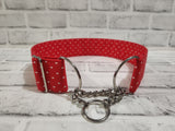 Red and White Hearts 2" XL Chain Martingale Dog Collar 17"-28"