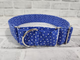 Blue Polka Dot 2" XL Martingale Dog Collar 17"-28"