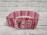Valentine Stripes 2" Large Martingale Dog Collar 17"-24"